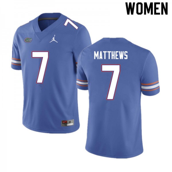 Women #7 Luke Matthews Florida Gators College Football Jersey Blue